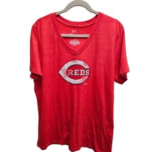 Fanatics Cincinnati Reds MLB Womens 3XL Red V-Neck Graphic T-Shirt Baseball Tee